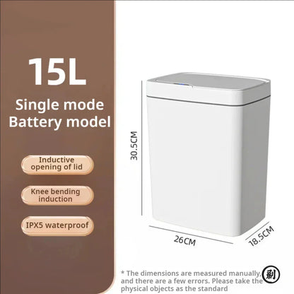 15L Smart Sensor Trash Can — Touchless Auto-Open, IPX5 Waterproof, Auto Bagging | White