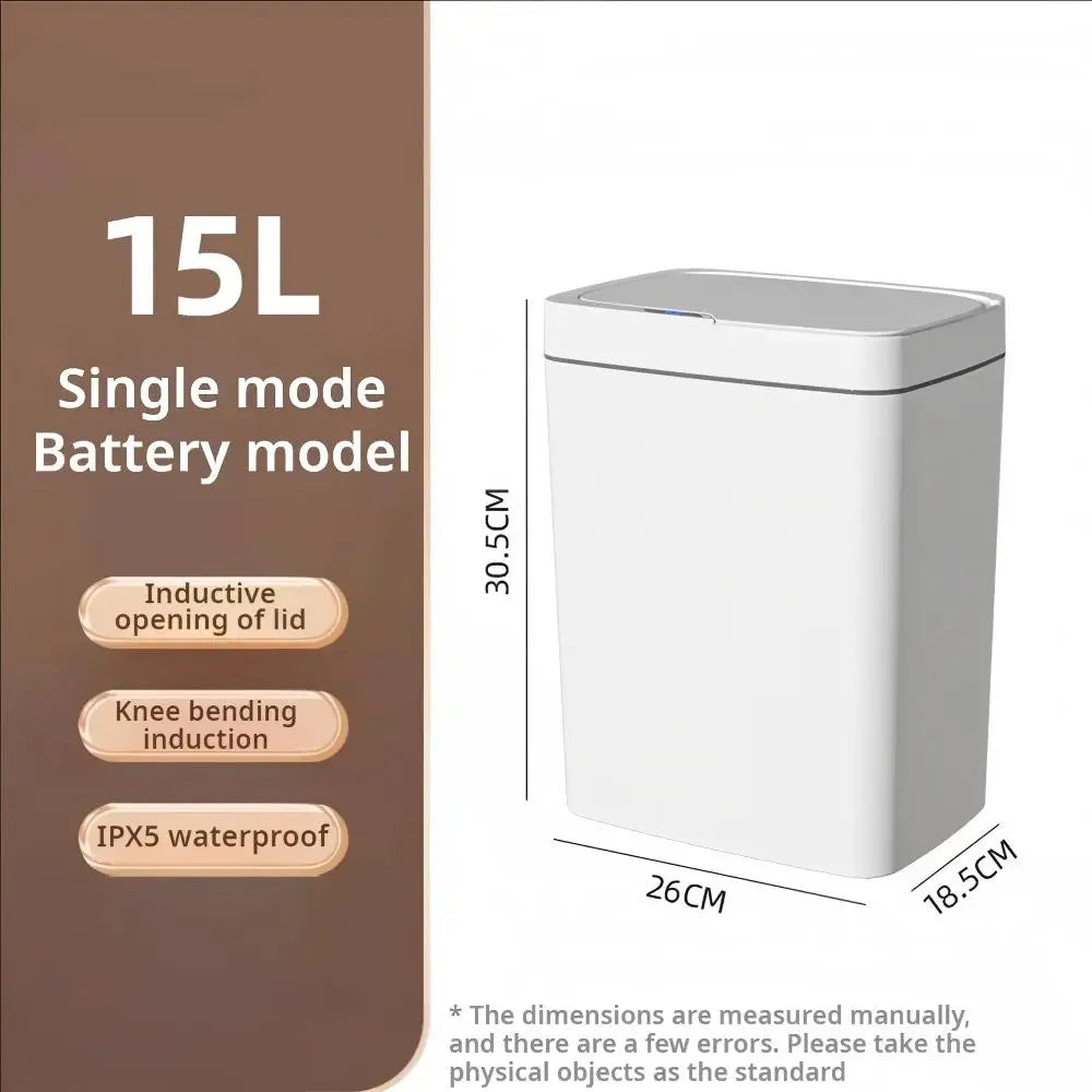 15L Smart Sensor Trash Can — Touchless Auto-Open, IPX5 Waterproof, Auto Bagging | White